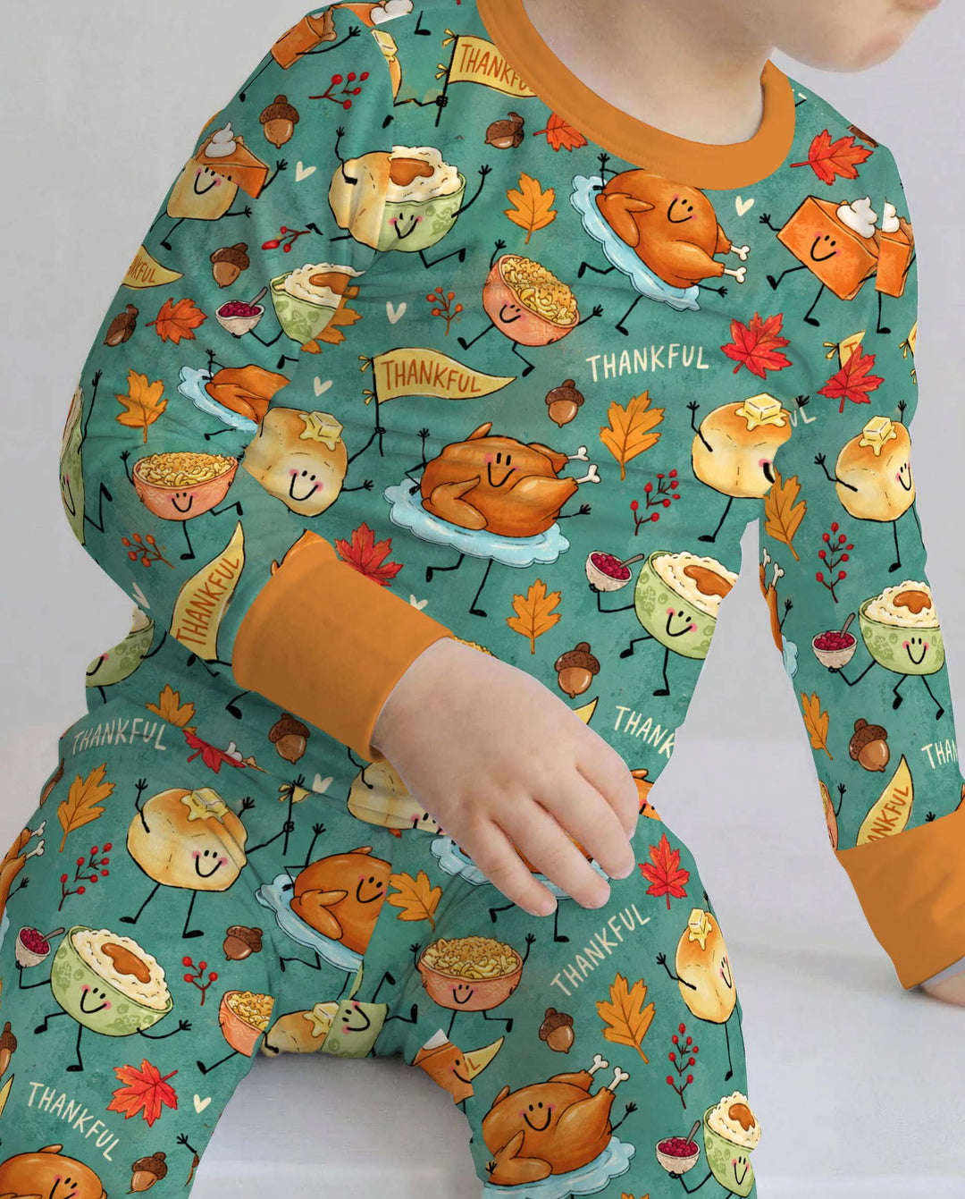 Thankful Thanksgiving Feast Bamboo Two Piece Long Sleeve Pajama Set