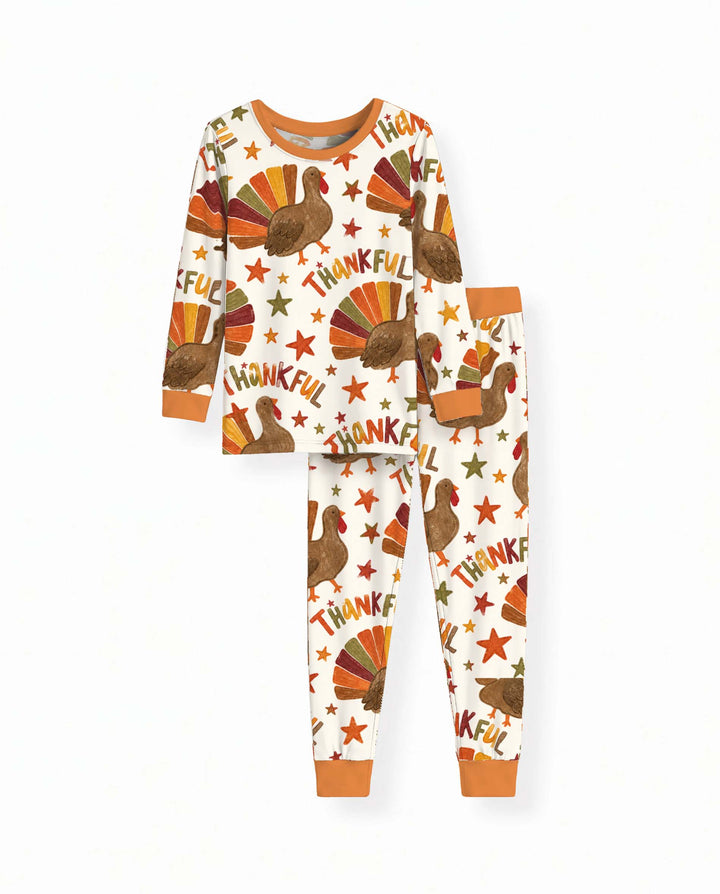 Thankful Turkey Autumn Stars Bamboo Two Piece Long Sleeve Pajama Set
