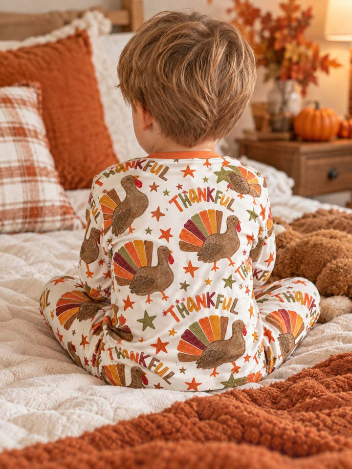Thankful Turkey Autumn Stars Bamboo Two Piece Long Sleeve Pajama Set