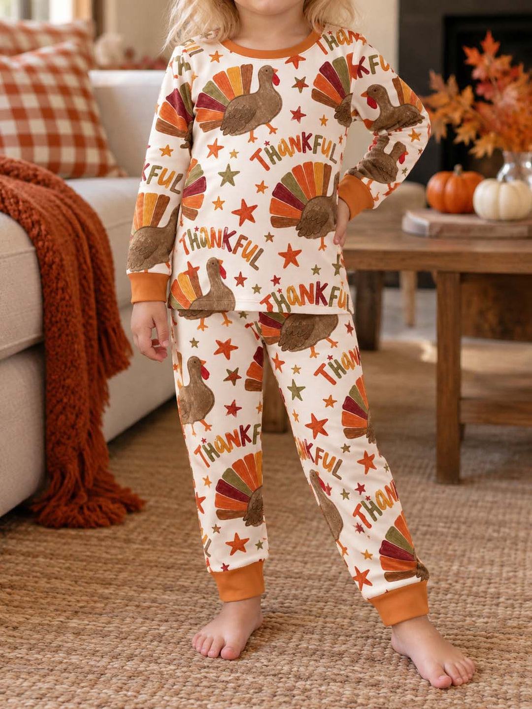 Thankful Turkey Autumn Stars Bamboo Two Piece Long Sleeve Pajama Set