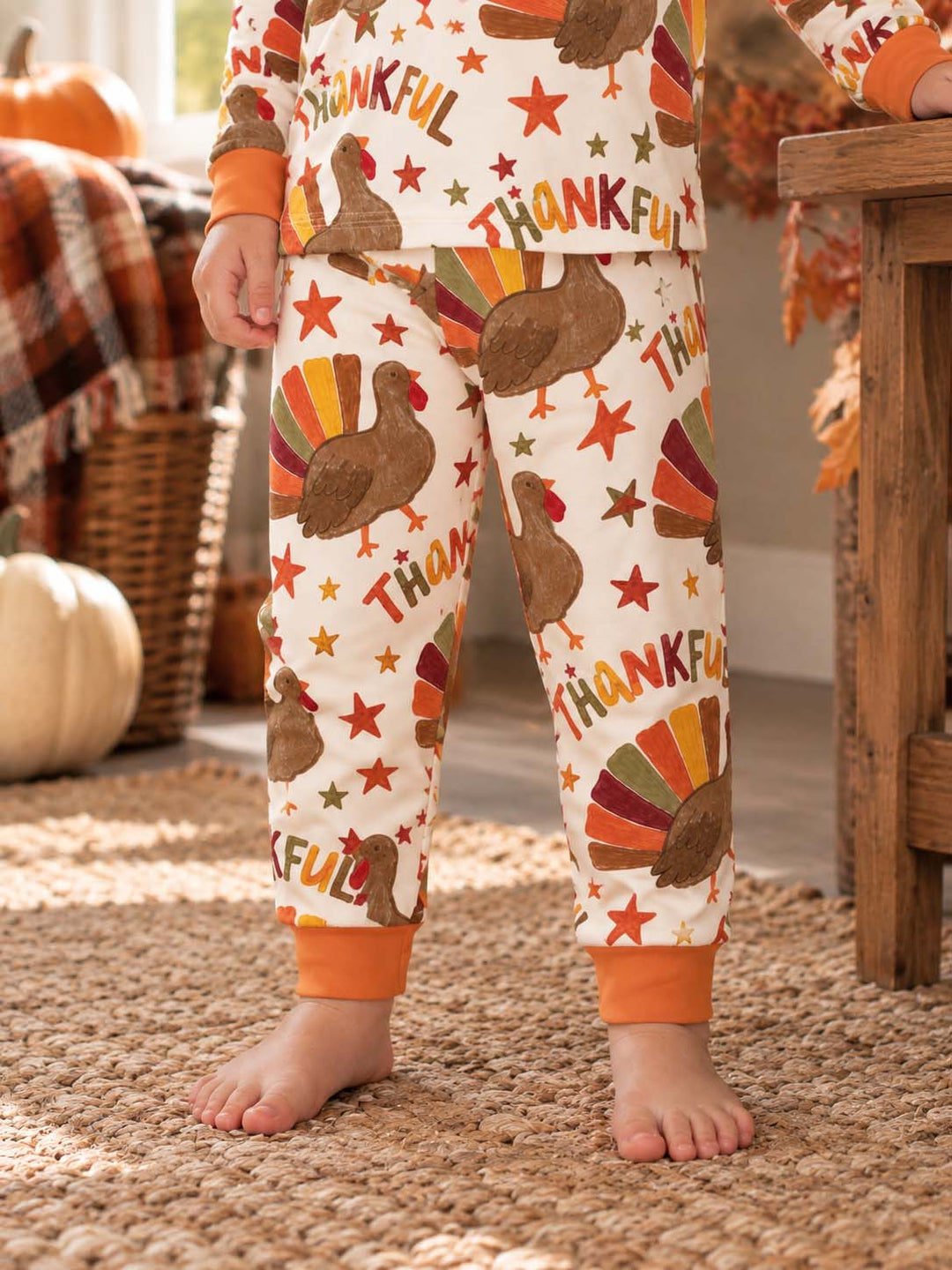 Thankful Turkey Autumn Stars Bamboo Two Piece Long Sleeve Pajama Set