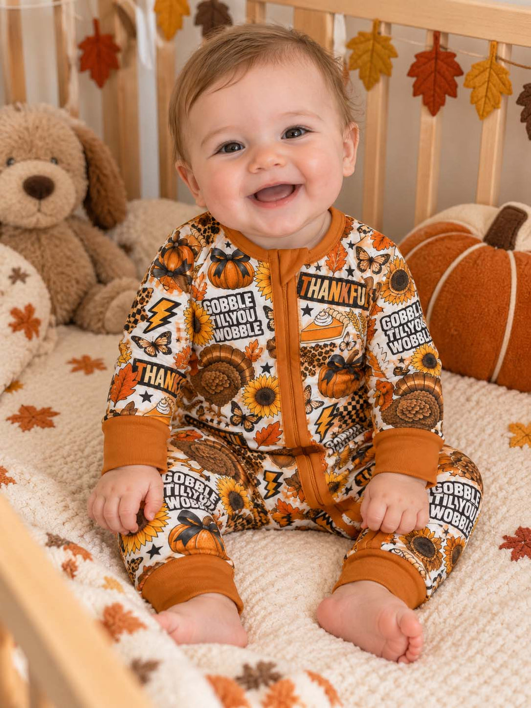 Thankful Turkey Fall Collage Bamboo Convertible Zippy