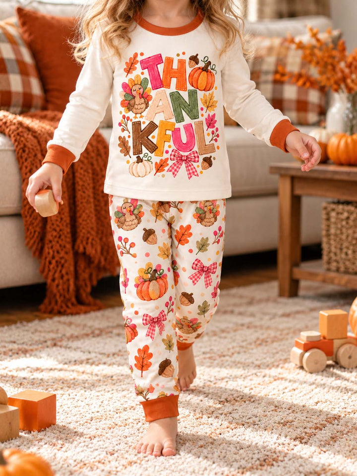 Thankful Turkey Fall Bamboo Two Piece Long Sleeve Pajama Set
