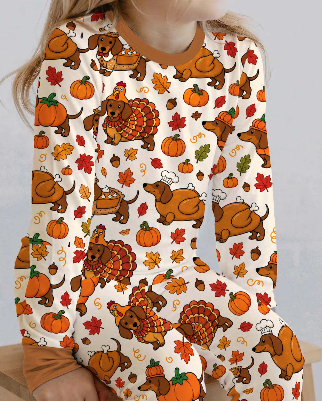 Thanksgiving Dachshund Feast Bamboo Two Piece Long Sleeve Pajama Set