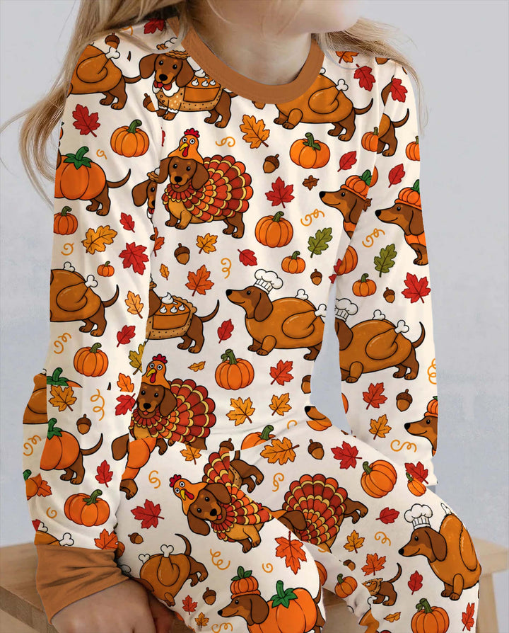 Thanksgiving Dachshund Feast Bamboo Two Piece Long Sleeve Pajama Set