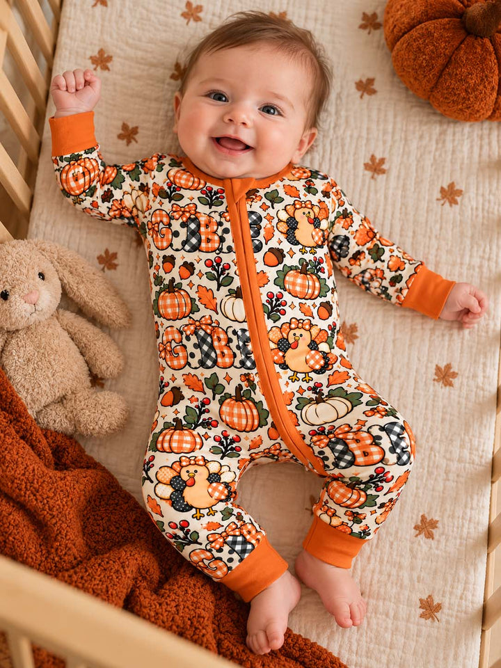 Thanksgiving Gobble Turkey Pattern Bamboo Convertible Zippy