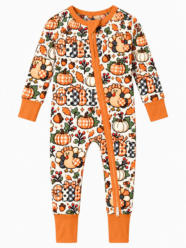 Thanksgiving Gobble Turkey Pattern Bamboo Convertible Zippy