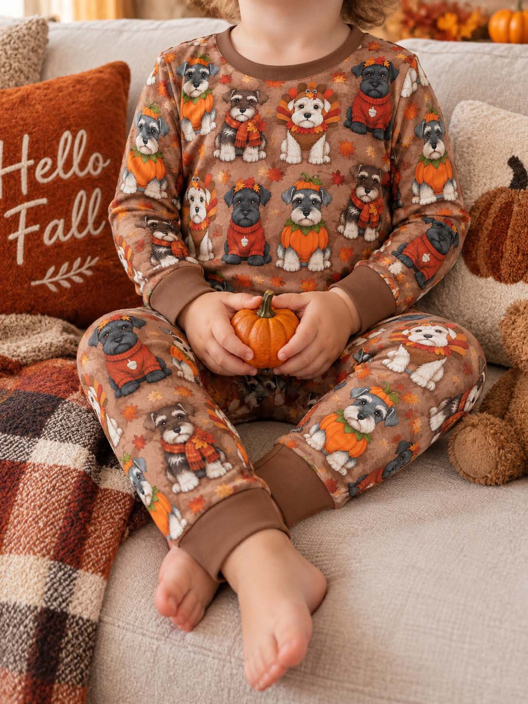 Thanksgiving Schnauzer Pups Bamboo Two Piece Long Sleeve Pajama Set