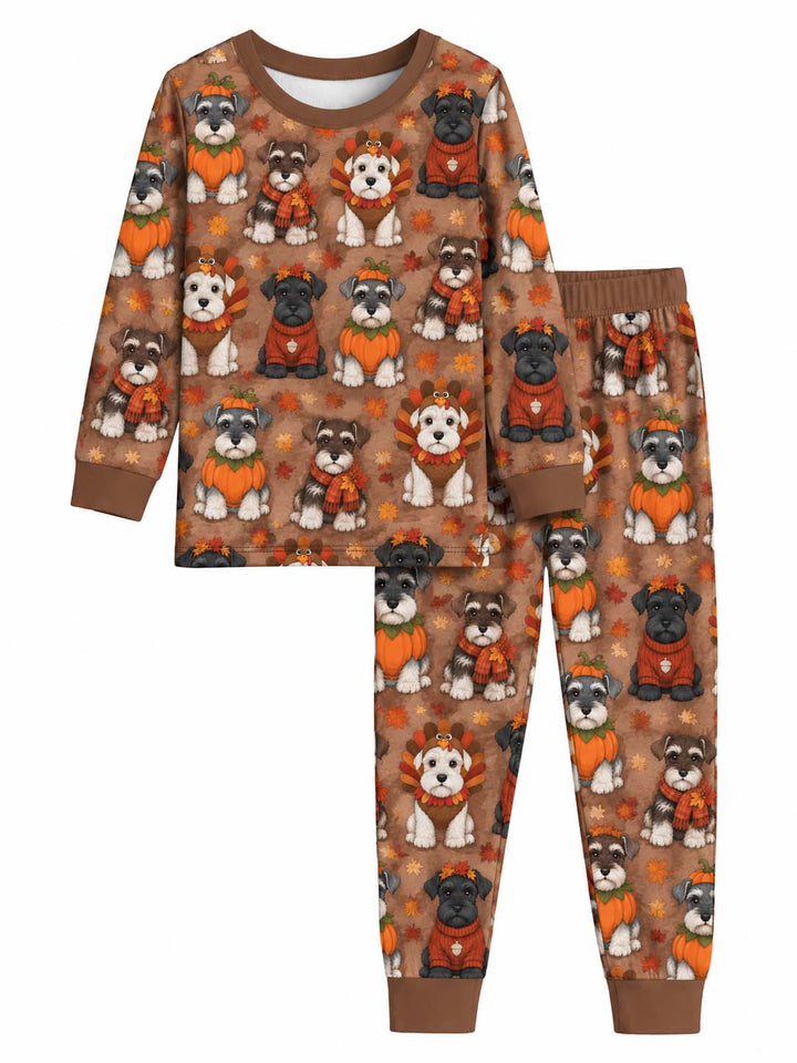 Thanksgiving Schnauzer Pups Bamboo Two Piece Long Sleeve Pajama Set