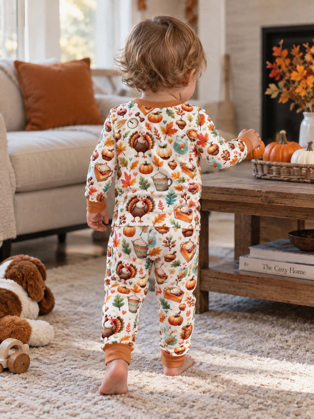 Thanksgiving Turkey Pumpkin Pie Bamboo Two Piece Long Sleeve Pajama Set