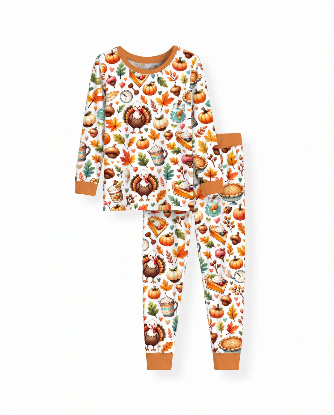 Thanksgiving Turkey Pumpkin Pie Bamboo Two Piece Long Sleeve Pajama Set