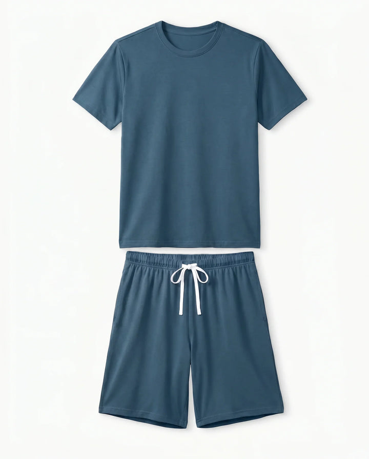 Solid Color Bamboo Men Short Sleeve Short Pajama Set