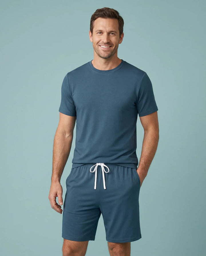 Solid Color Bamboo Men Short Sleeve Short Pajama Set