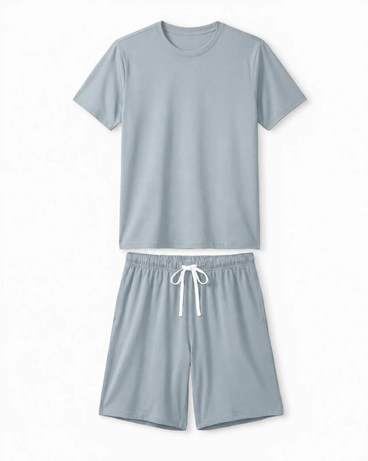 Solid Color Bamboo Men Short Sleeve Short Pajama Set