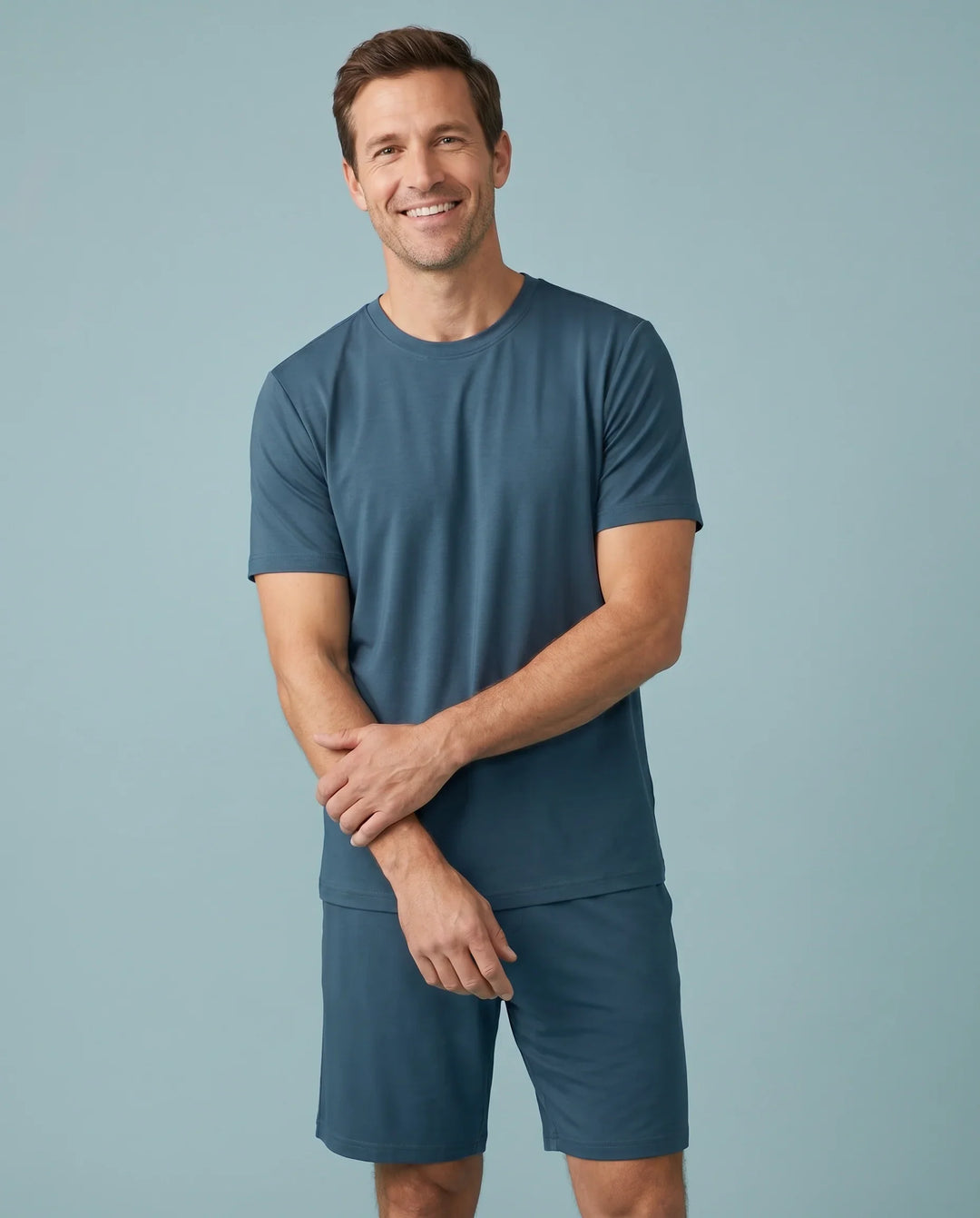 Solid Color Bamboo Men Short Sleeve Short Pajama Set