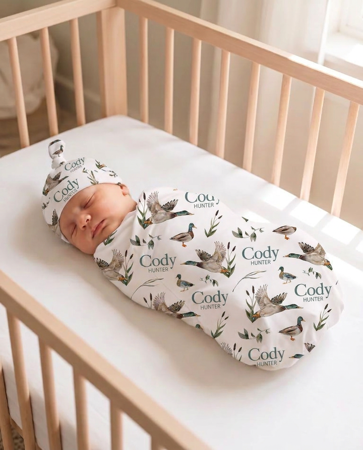 Personalized Watercolor Mallard Bamboo Swaddle Blanket