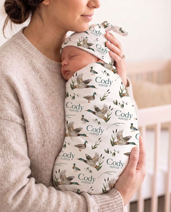 Personalized Watercolor Mallard Bamboo Swaddle Blanket