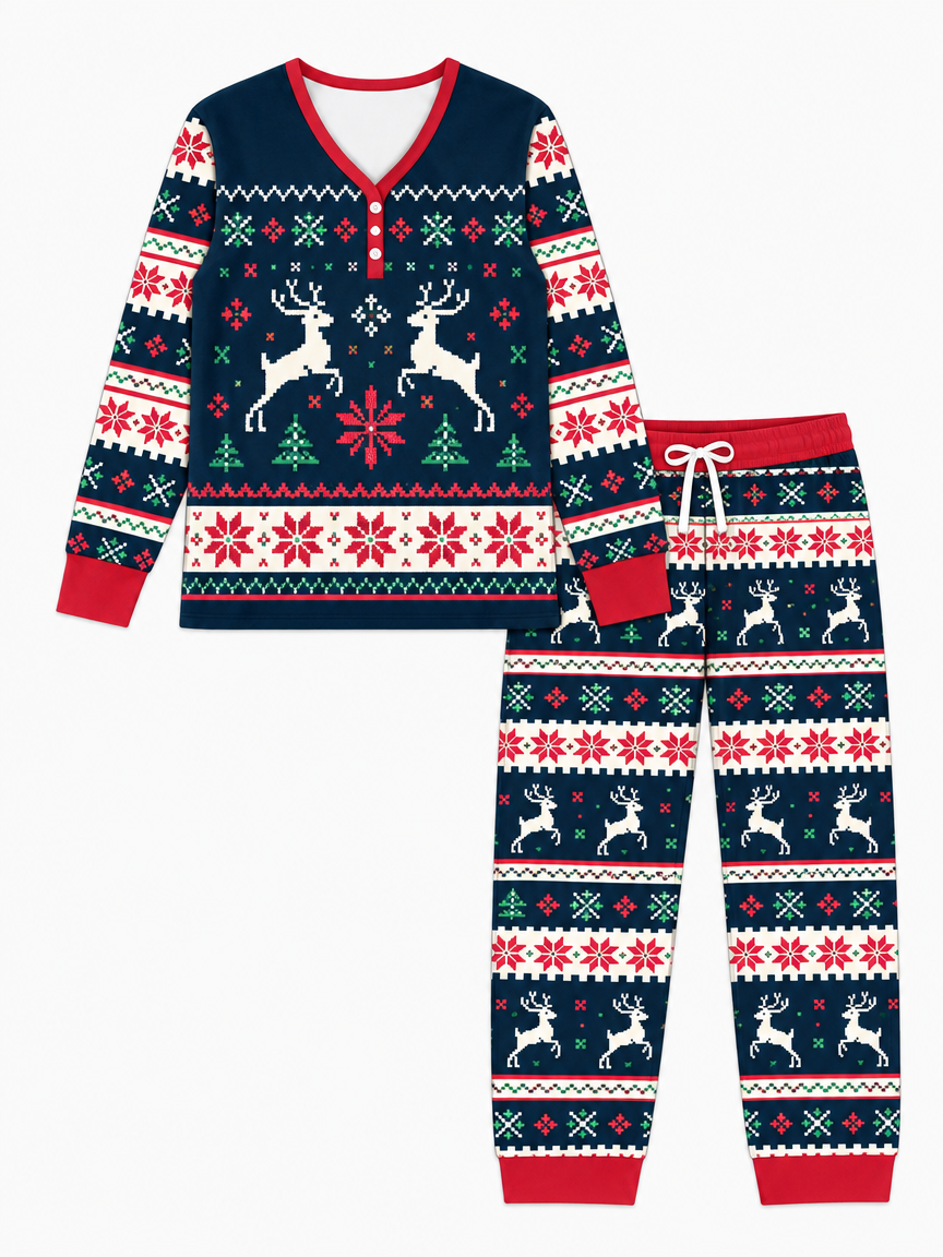 Classic Fair Isle Winter Bamboo Women Pajama Set