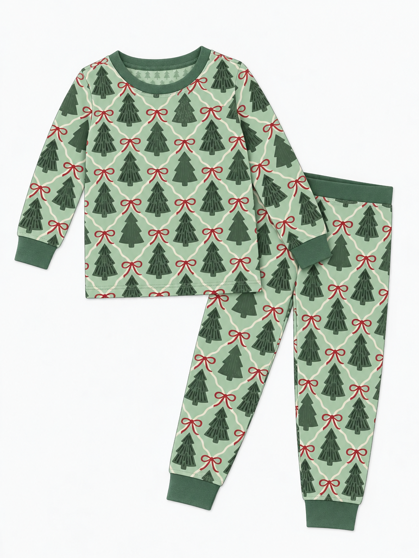 Coquette Christmas Tree Club Bamboo Two Piece Long Sleeve Pajama Set