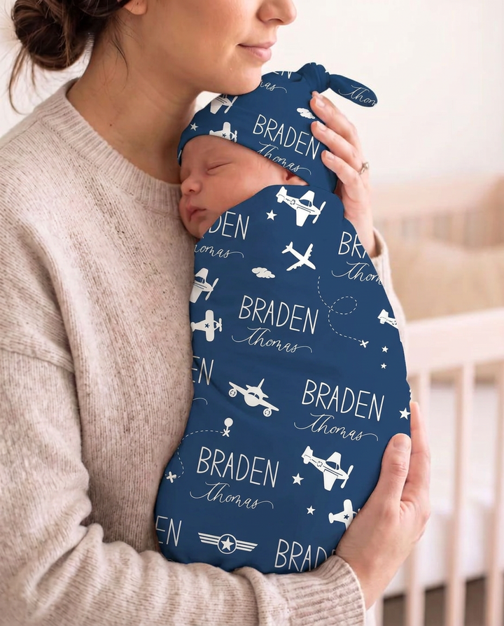 Personalized Little Aviator Bamboo Swaddle Blanket