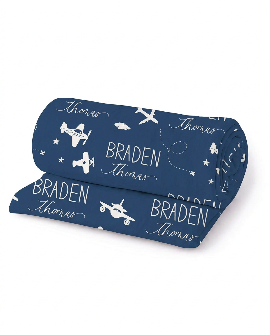 Personalized Little Aviator Bamboo Swaddle Blanket