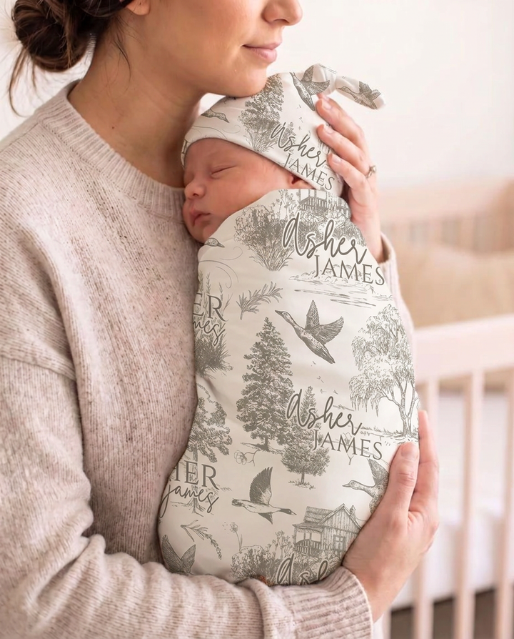 Personalized Flying Mallard Bamboo Swaddle Blanket