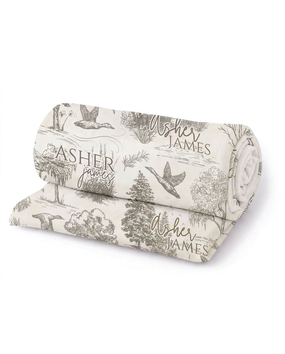 Personalized Flying Mallard Bamboo Swaddle Blanket