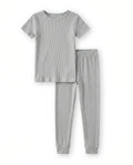 Moon Grey Ribbed Bamboo Two Piece Short Sleeve Pyjamas Set