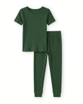Forest Green Ribbed Bamboo Two Piece Short Sleeve Pyjamas Set