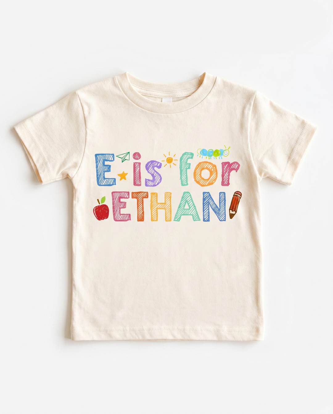 Personalized Back to School Initial Name Bamboo Crewneck T-Shirt