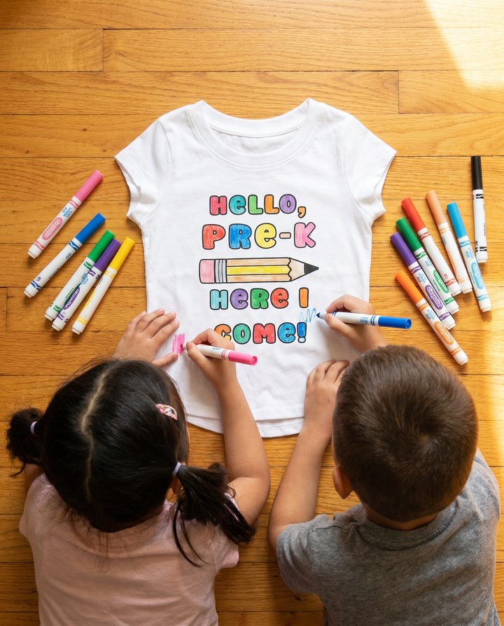 Colorable Hello, Pre-K Here I Come! Bamboo Crewneck T-Shirt