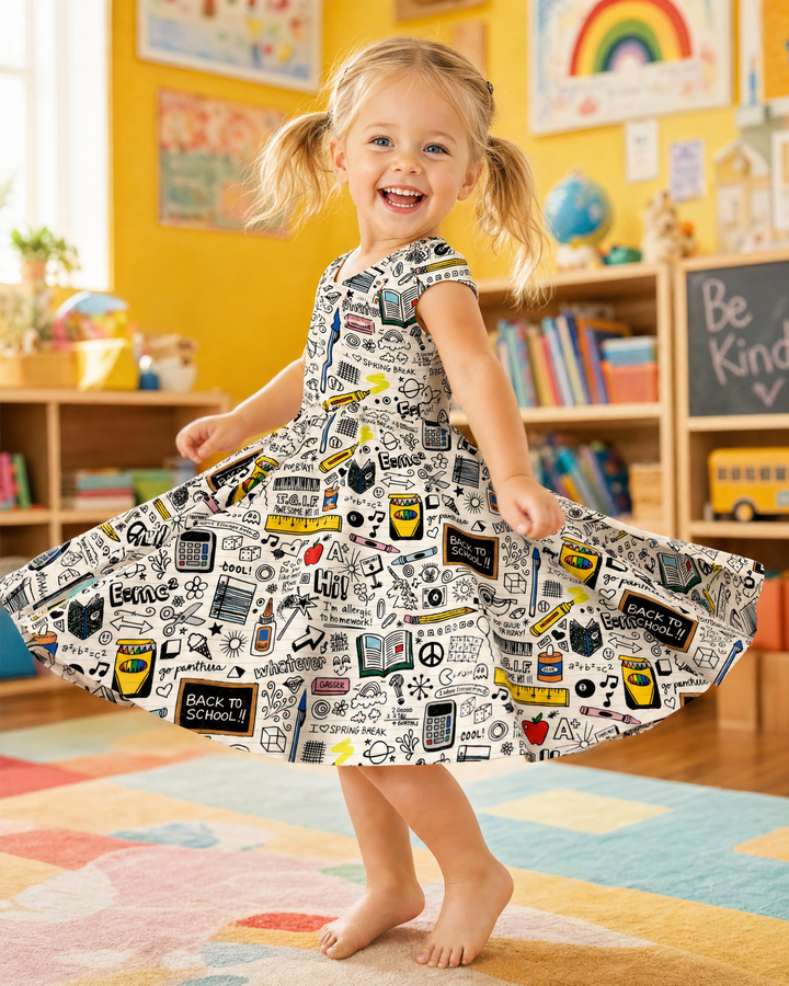 School Days Doodles Bamboo Twirl Dress