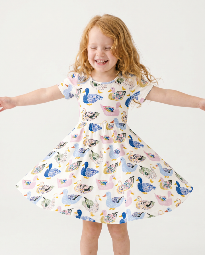 Whimsical Garden Ducks Bamboo Twirl Dress