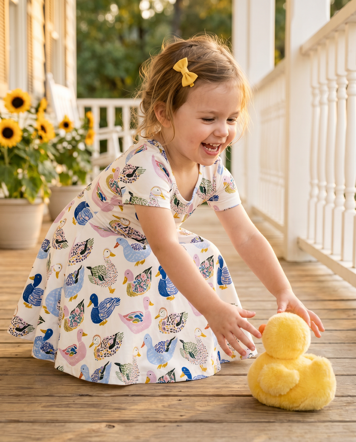 Whimsical Garden Ducks Bamboo Twirl Dress