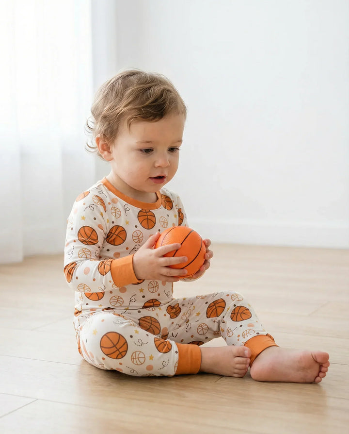Orange Basketball Bamboo Two Piece Pajama Set