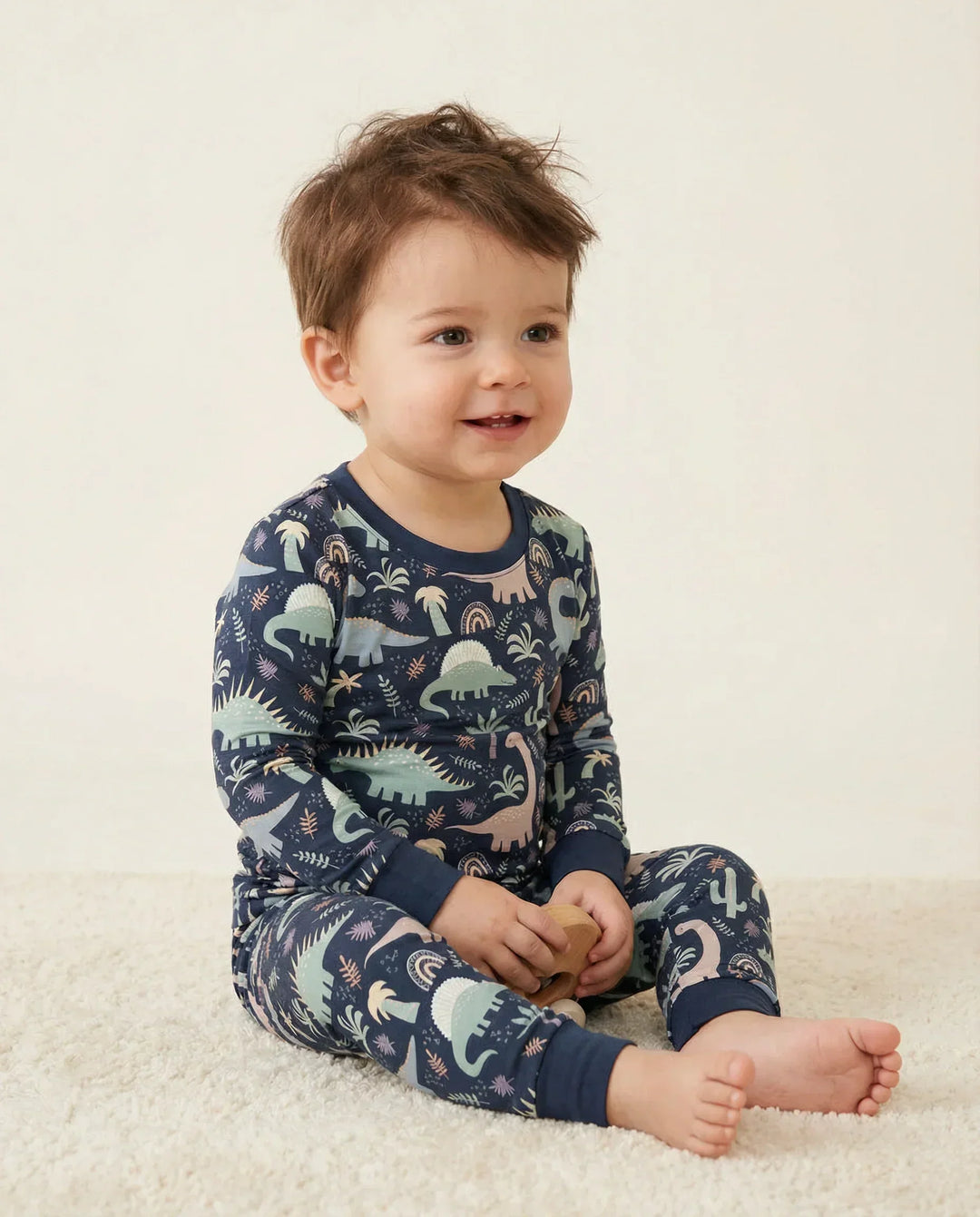 Navy Jurassic Jungle Bamboo Two Piece Pajama Set