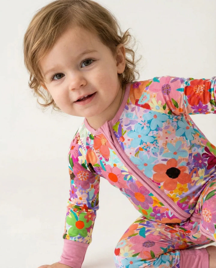 Rainbow Blooms Bamboo Convertible Zippered Romper