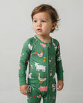 Green Farm Animals Bamboo Convertible Zippered Romper