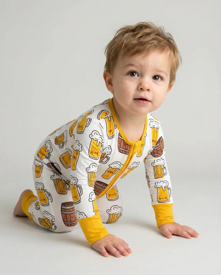 Beer Mugs and Barrels Bamboo Convertible Zippered Romper