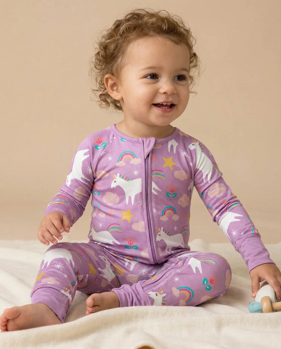 Purple Unicorns Bamboo Convertible Zippered Romper