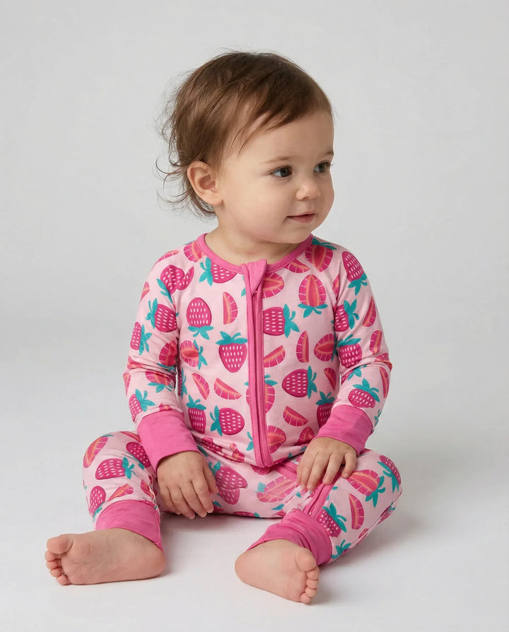 Sweet Strawberries Bamboo Convertible Zippered Romper