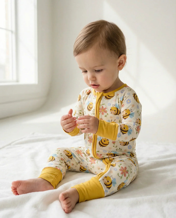 Bees and Flowers Bamboo Convertible Zippered Romper