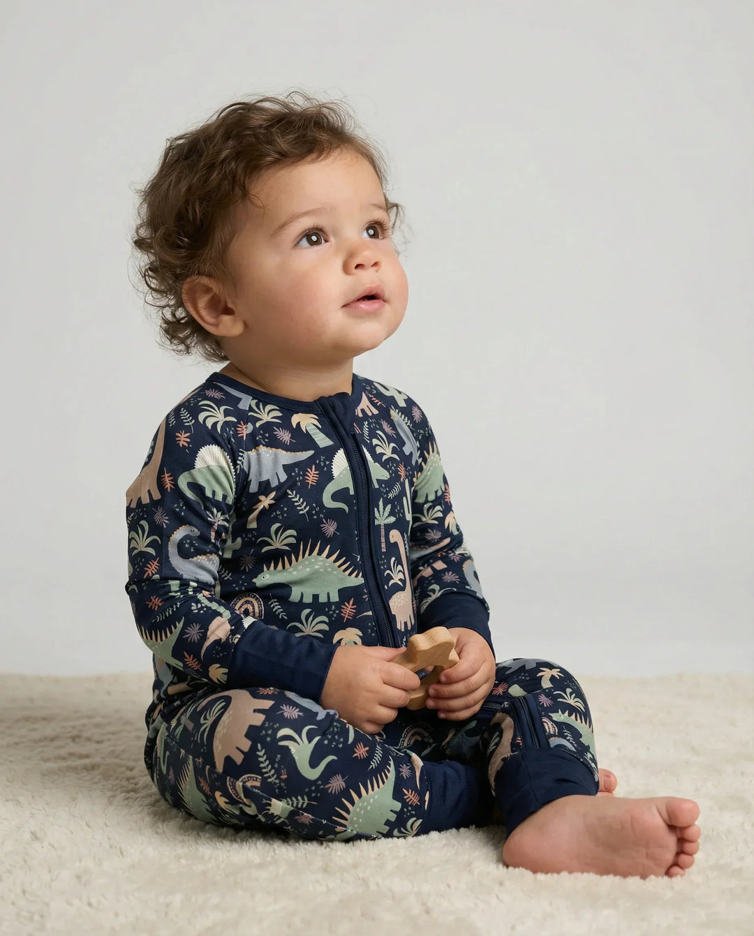 Navy Jurassic Jungle Bamboo Convertible Zippered Romper