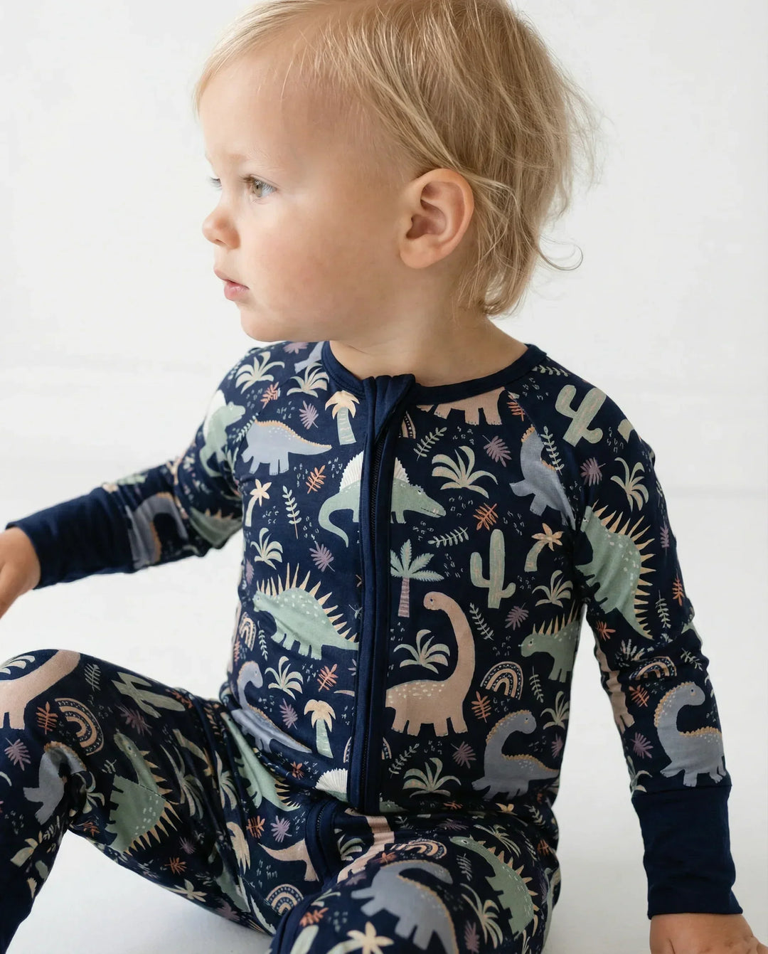 Navy Jurassic Jungle Bamboo Convertible Zippered Romper