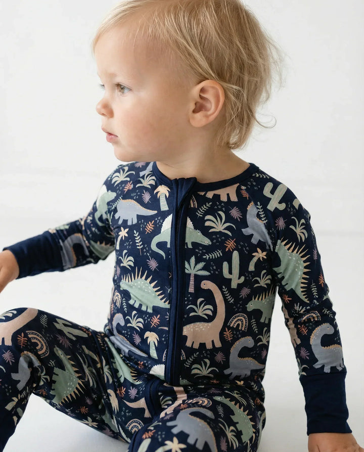 Navy Jurassic Jungle Bamboo Convertible Zippered Romper