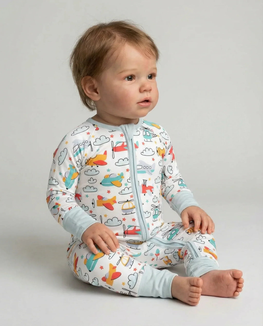 Airplanes and Helicopters Bamboo Convertible Zippered Romper