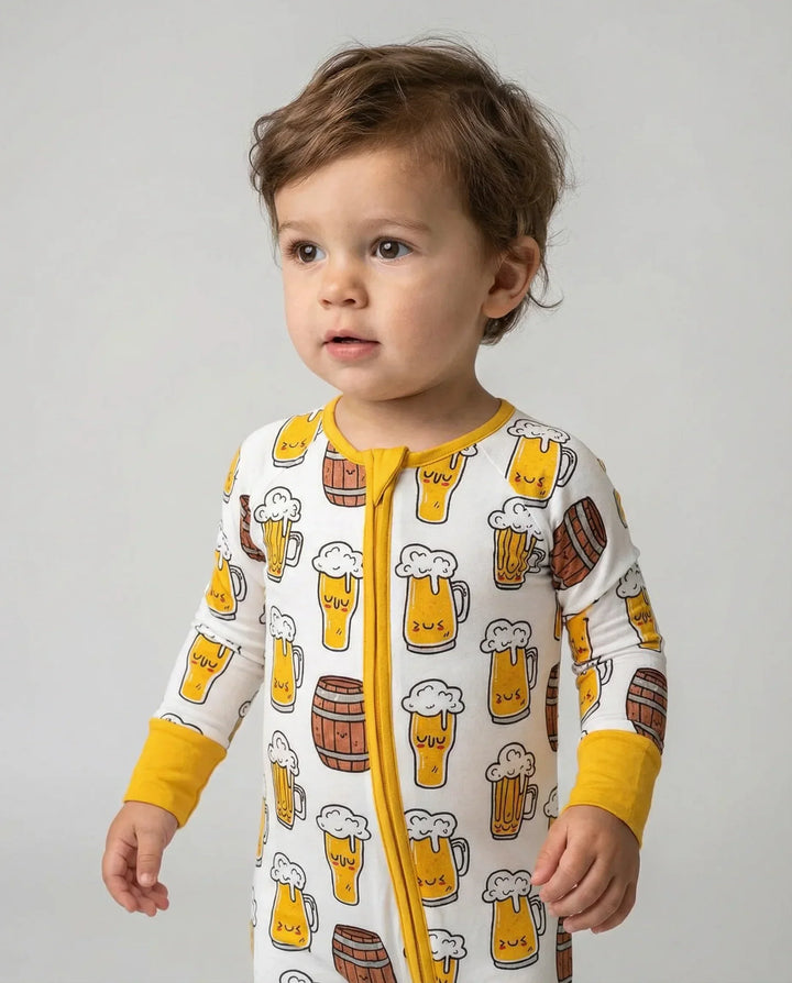 Beer Mugs and Barrels Bamboo Convertible Zippered Romper