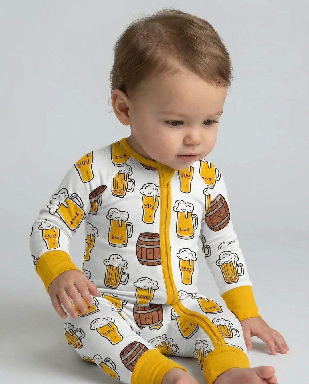 Beer Mugs and Barrels Bamboo Convertible Zippered Romper