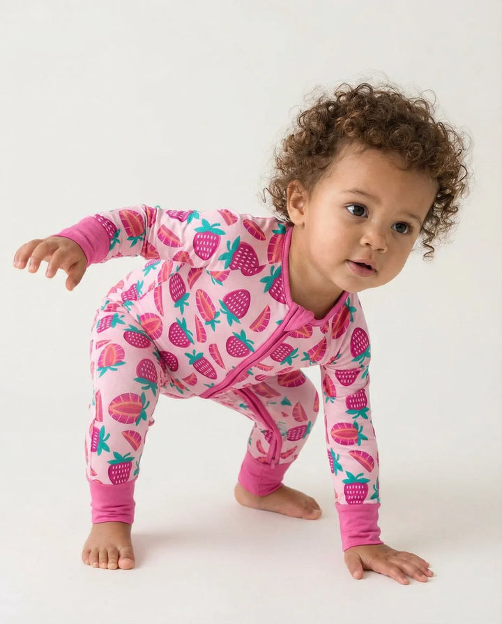 Sweet Strawberries Bamboo Convertible Zippered Romper