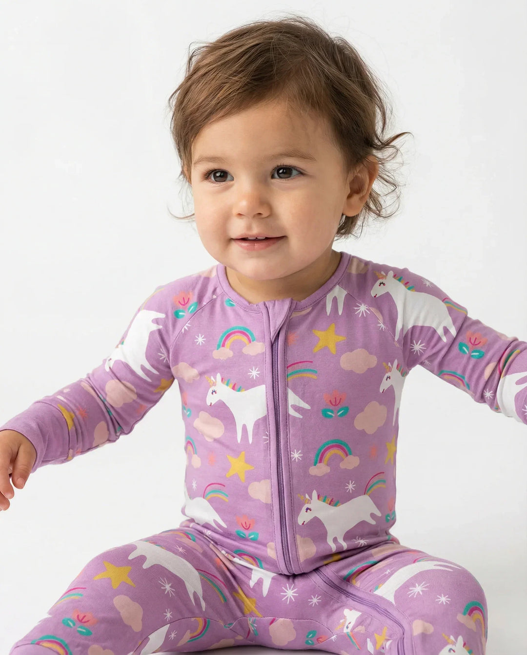 Purple Unicorns Bamboo Convertible Zippered Romper